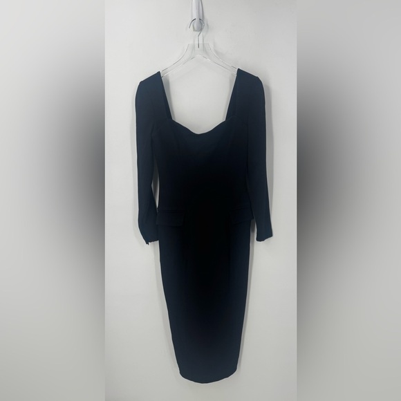 House of Cb Black Stretch Crepe Long Sleeve Midi Dress M B3075 - Picture 2 of 4